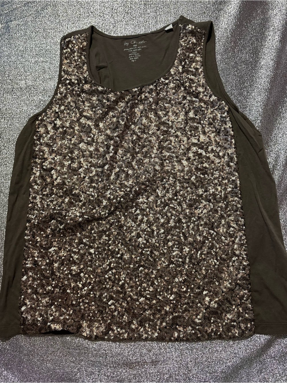 Chico's Olive Sequin Front Sleeveless Tank